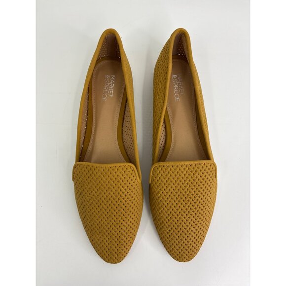 Market & Spruce June Smoking Flat Shoe Basket Weave Mustard Yellow Size 8 NWOB - Picture 2 of 8